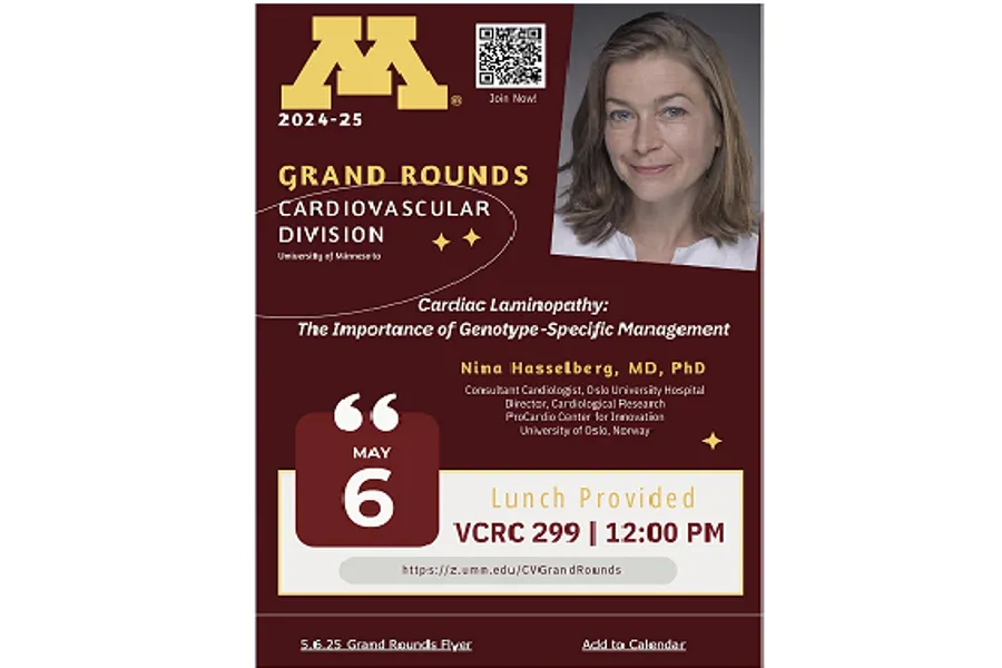 Picture of Nina Hasselberg on a Flyer for her presentation during the Grand Rounds at University of Minnesota