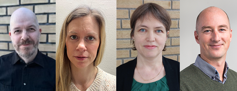 Portrett av Sigurd Syrdal Aanderaa, Linn Bjerknes, Mette Nordbrønd Mikkelsen og Espen Ajo Arnevik.
