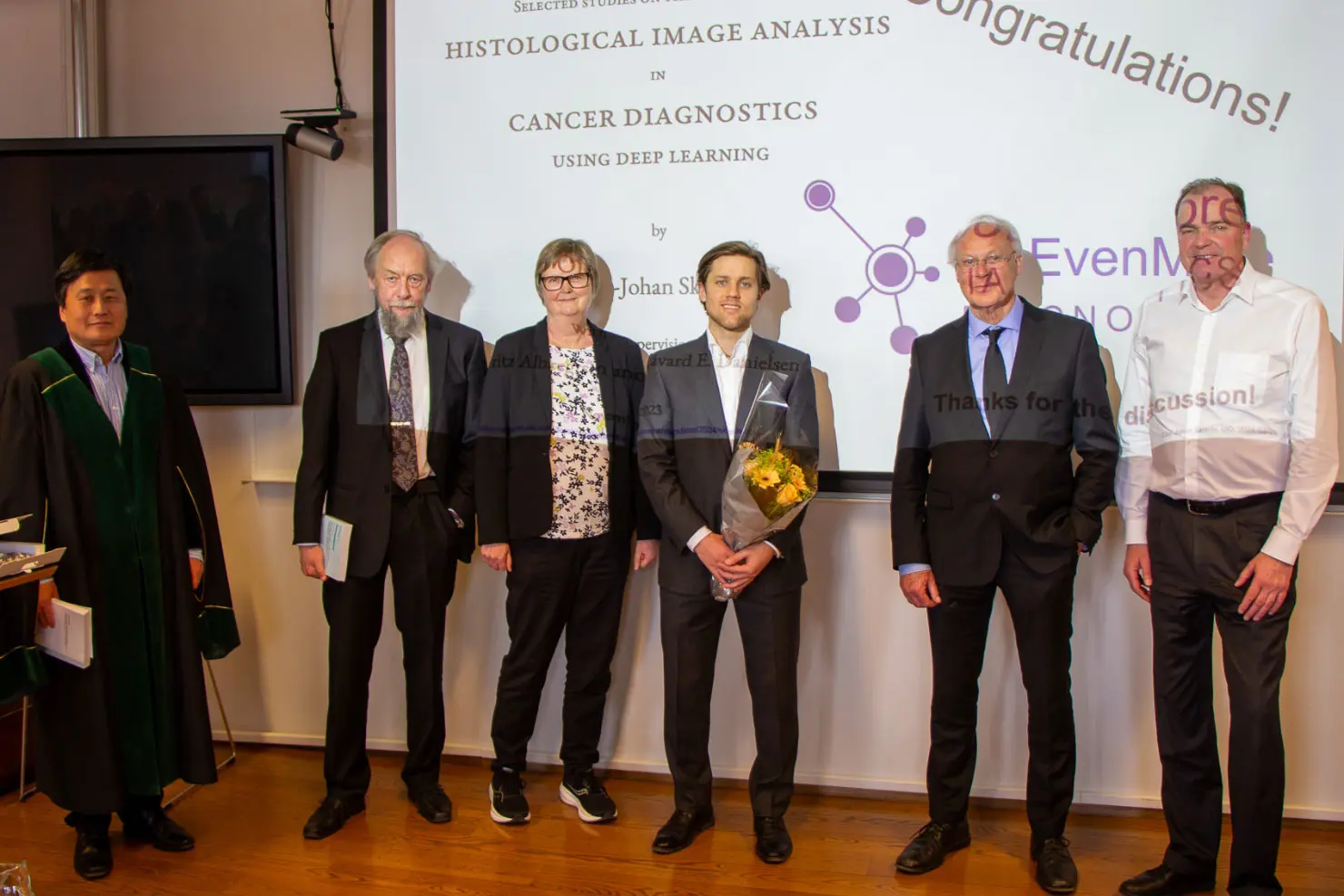 Fra venstre: Xing Cai, Fritz Albregtsen, Anne Solberg, Ole-Johan Skrede, Arvid Lundervold og Paul J. van Diest