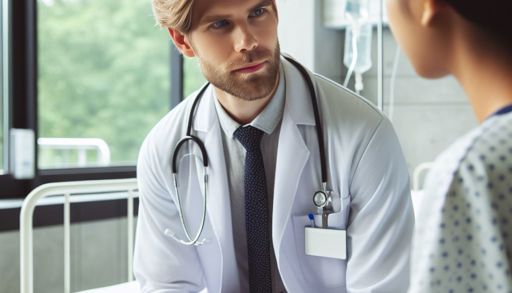 A doctor looking at a tablet